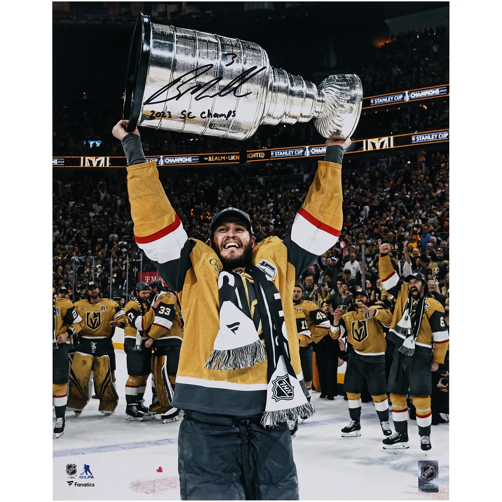 Brayden McNabb Vegas Golden Knights Autographed 2023 Stanley Cup Champions 16" x 20" Raising Cup Photograph with "2023 SC Champs" Inscription