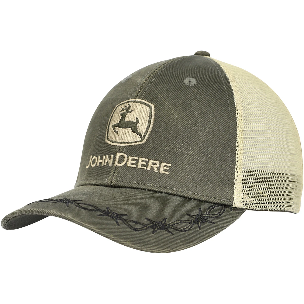 Men’s Olive John Deere Oil Skin Trucker Adjustable Hat