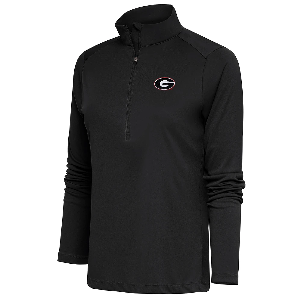 Women's Antigua Charcoal Georgia Bulldogs Tribute Half-Zip Pullover Top