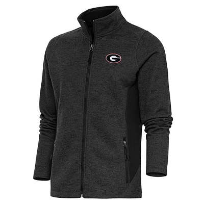 Women's Antigua Heather Black Georgia Bulldogs Course Full-Zip Jacket
