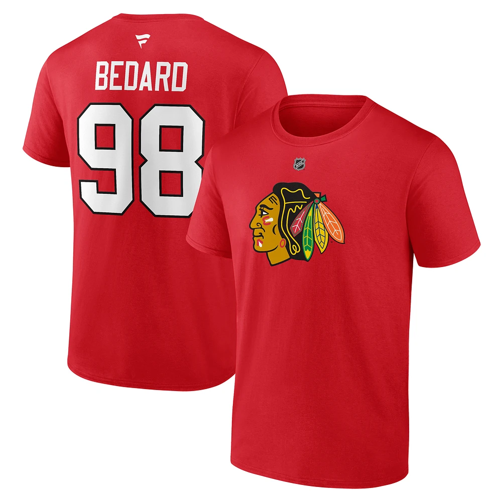 Men's Fanatics Connor Bedard Red Chicago Blackhawks 2023 NHL Draft Authentic Stack Player Name & Number T-Shirt