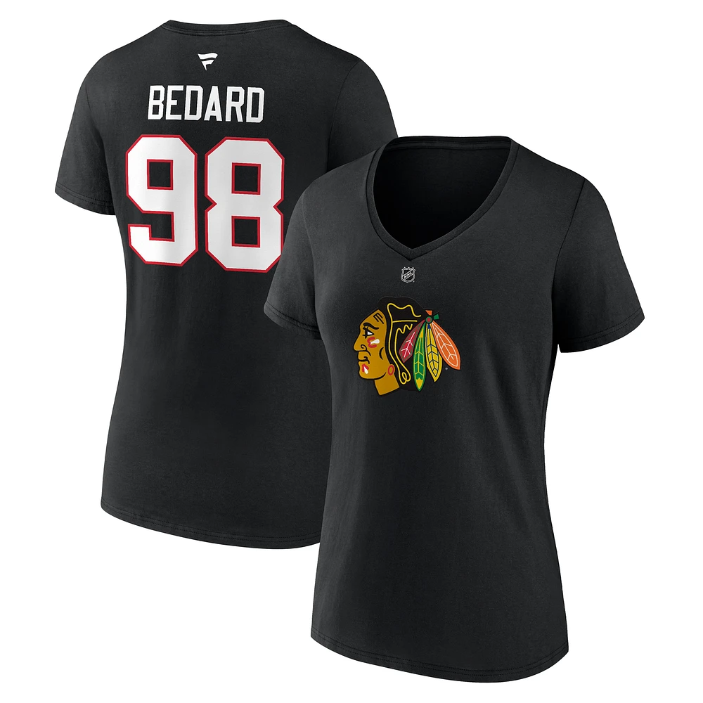 Women's Fanatics Connor Bedard Black Chicago Blackhawks 2023 NHL Draft Authentic Stack Player Name & Number V-Neck T-Shirt