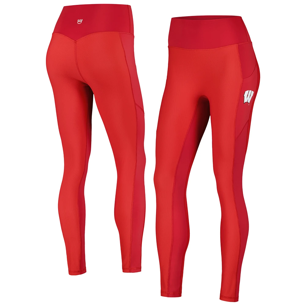 Women's Red Wisconsin Badgers 7/8 Mixed Media Pocket iLeggings