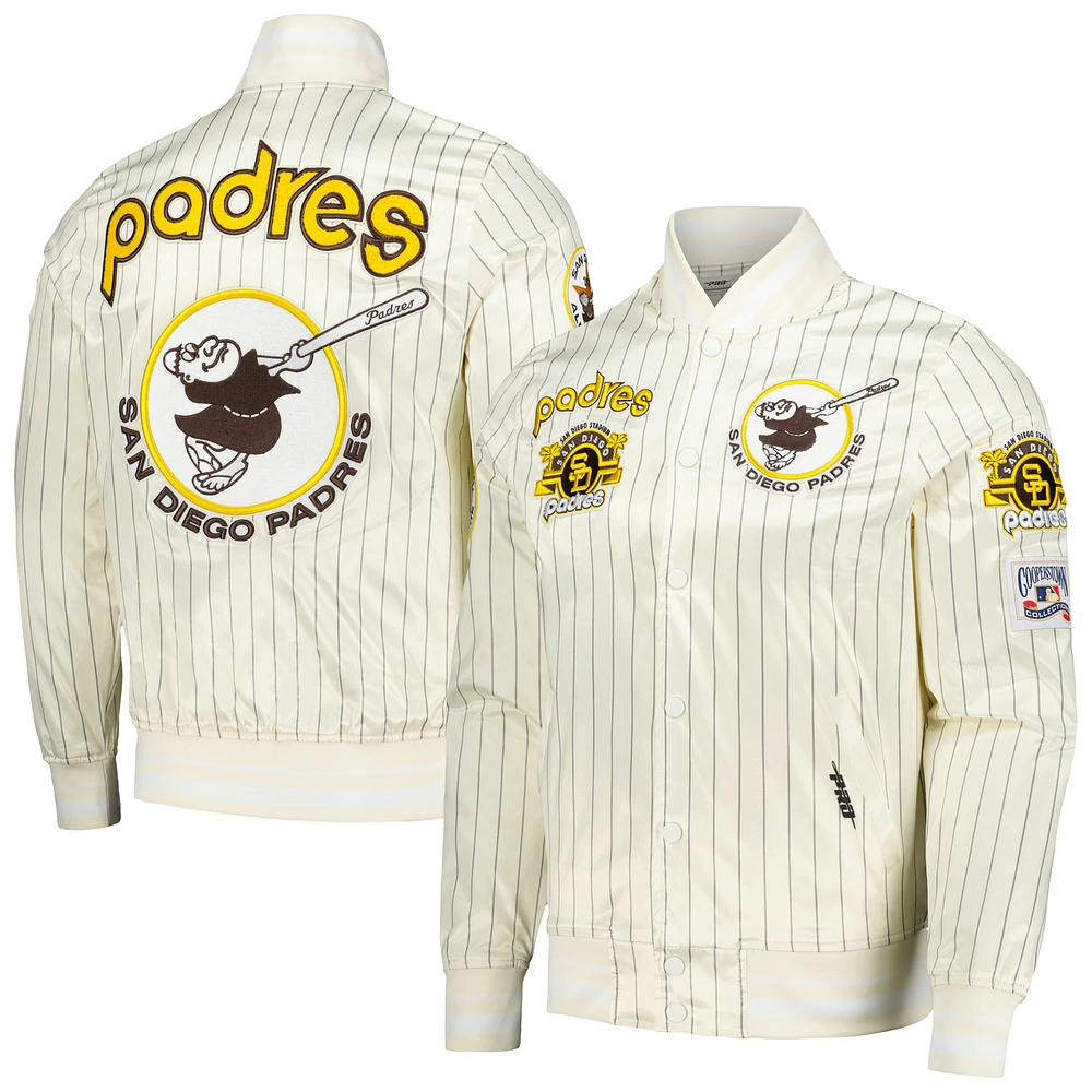 Men's Pro Standard Cream San Diego Padres Cooperstown Collection Pinstripe Retro Classic Satin Full-Snap Jacket