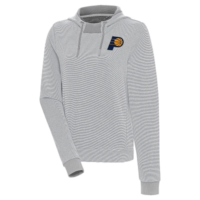 Women's Antigua Gray Indiana Pacers Axe Bunker Tri-Blend Pullover Hoodie