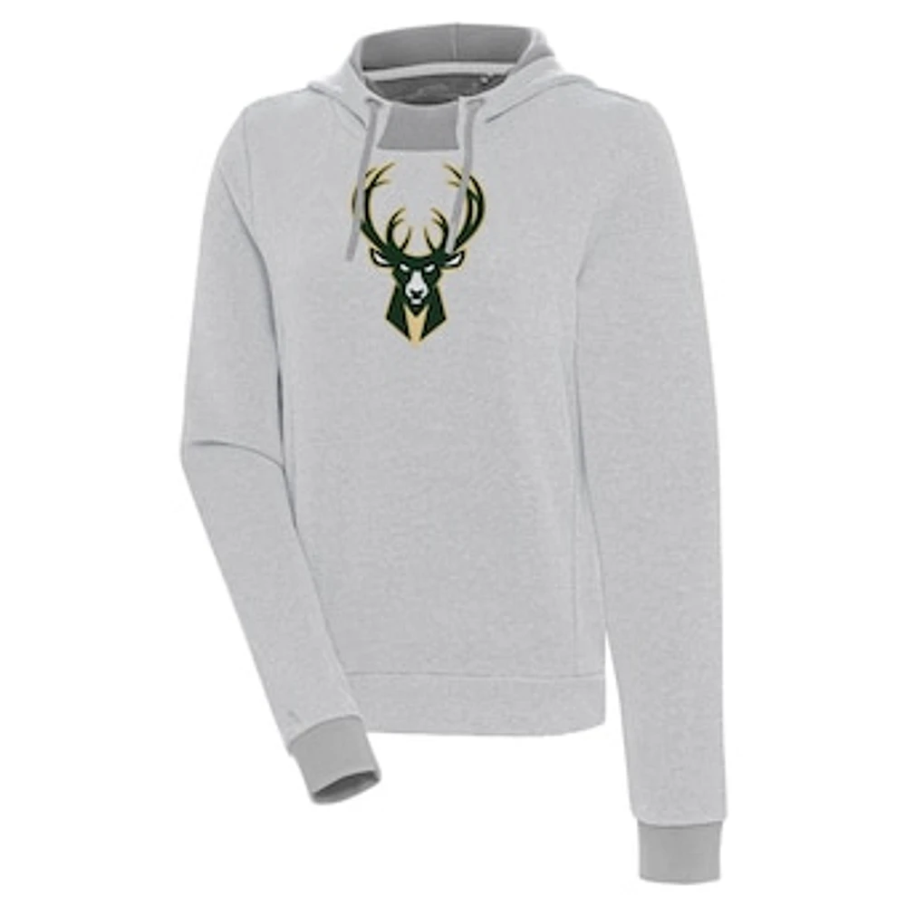 Women's Antigua Gray Milwaukee Bucks Axe Bunker Tri-Blend Pullover Hoodie