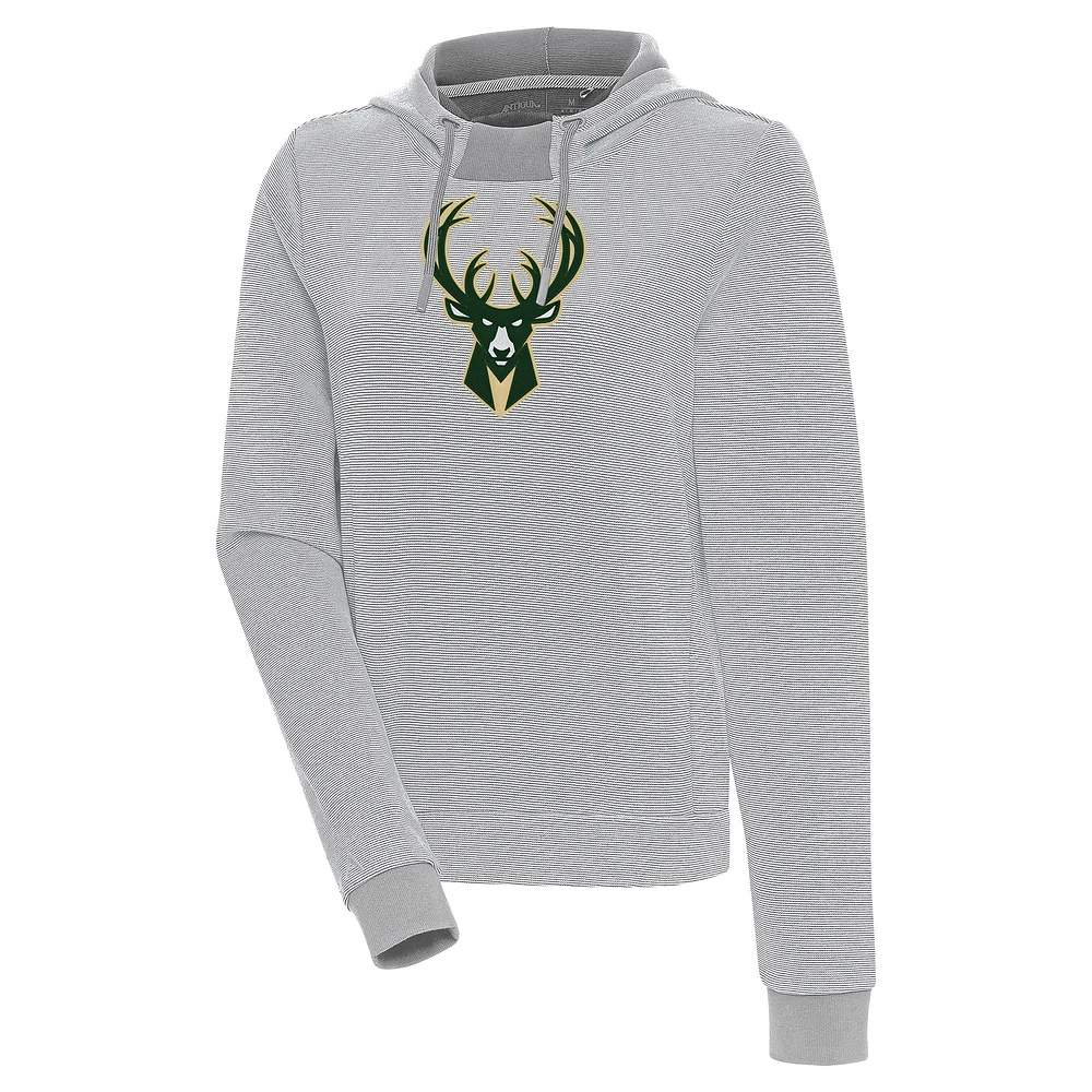 Women's Antigua Gray Milwaukee Bucks Axe Bunker Tri-Blend Pullover Hoodie