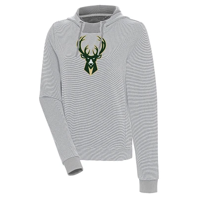 Women's Antigua Gray Milwaukee Bucks Axe Bunker Tri-Blend Pullover Hoodie