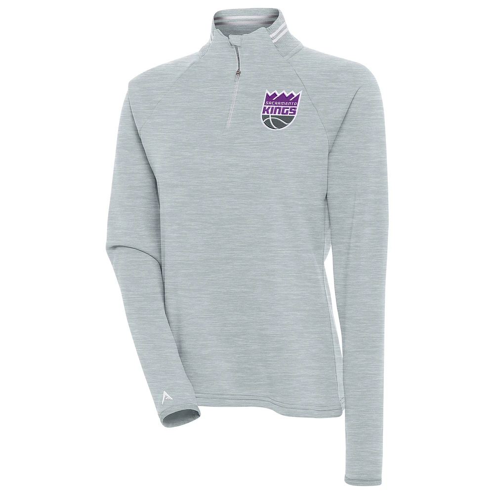 Women's Antigua Heather Gray Sacramento Kings Milo Quarter-Zip Pullover Top