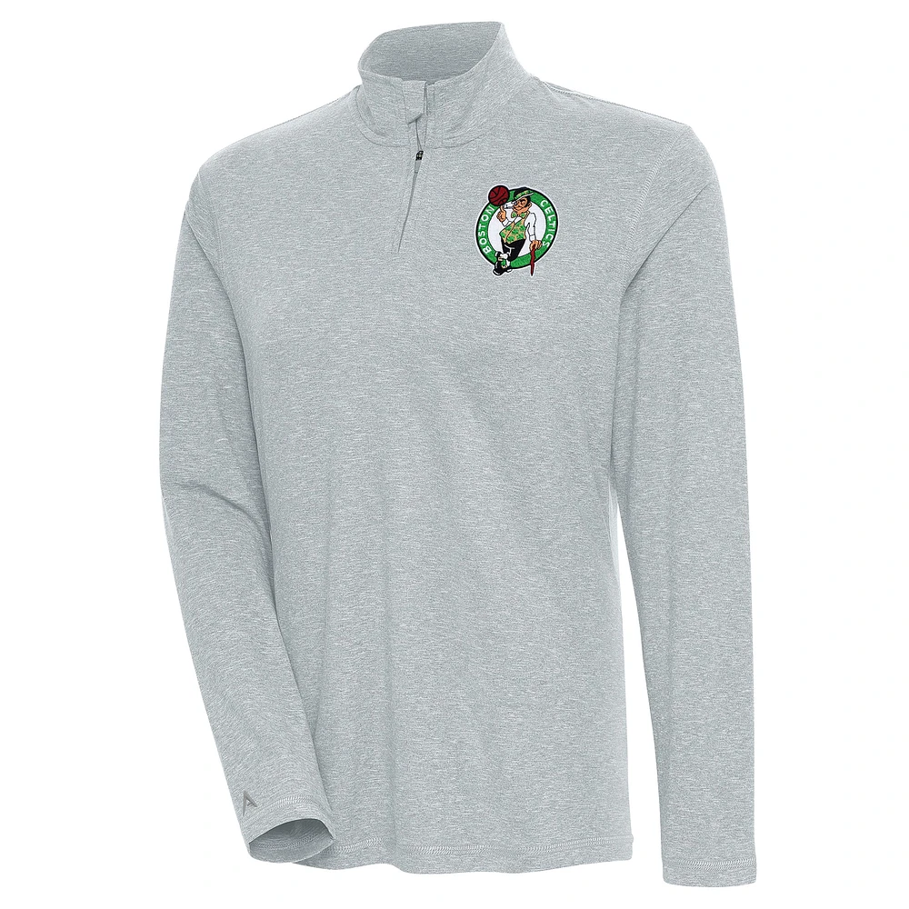 Women's Antigua Heather Boston Celtics Confront Quarter-Zip Pullover Top