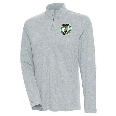 Women's Antigua Heather Gray Boston Celtics Confront Quarter-Zip Pullover Top