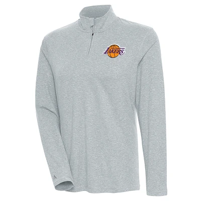 Women's Antigua Heather Gray Los Angeles Lakers Confront Quarter-Zip Pullover Top
