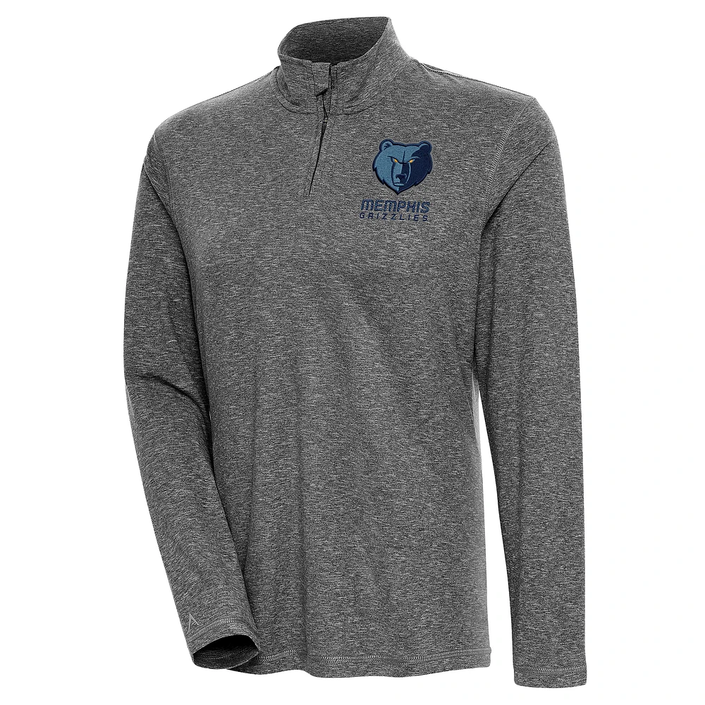 Women's Antigua Heather Black Memphis Grizzlies Confront Quarter-Zip Pullover Top