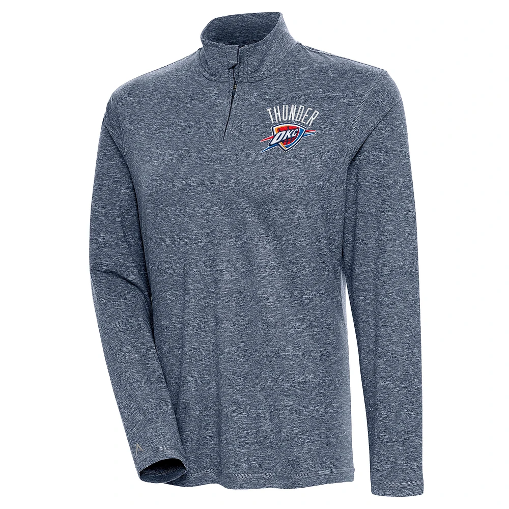 Women's Antigua Heather Navy Oklahoma City Thunder Confront Quarter-Zip Pullover Top