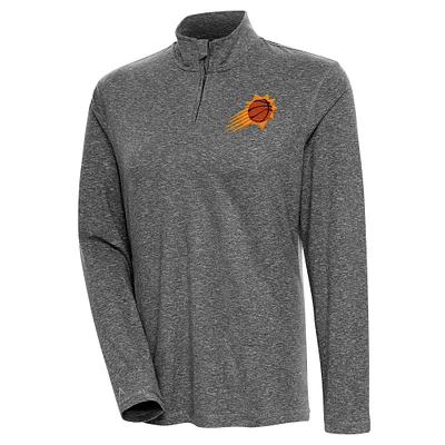 Women's Antigua Heather Black Phoenix Suns Confront Quarter-Zip Pullover Top