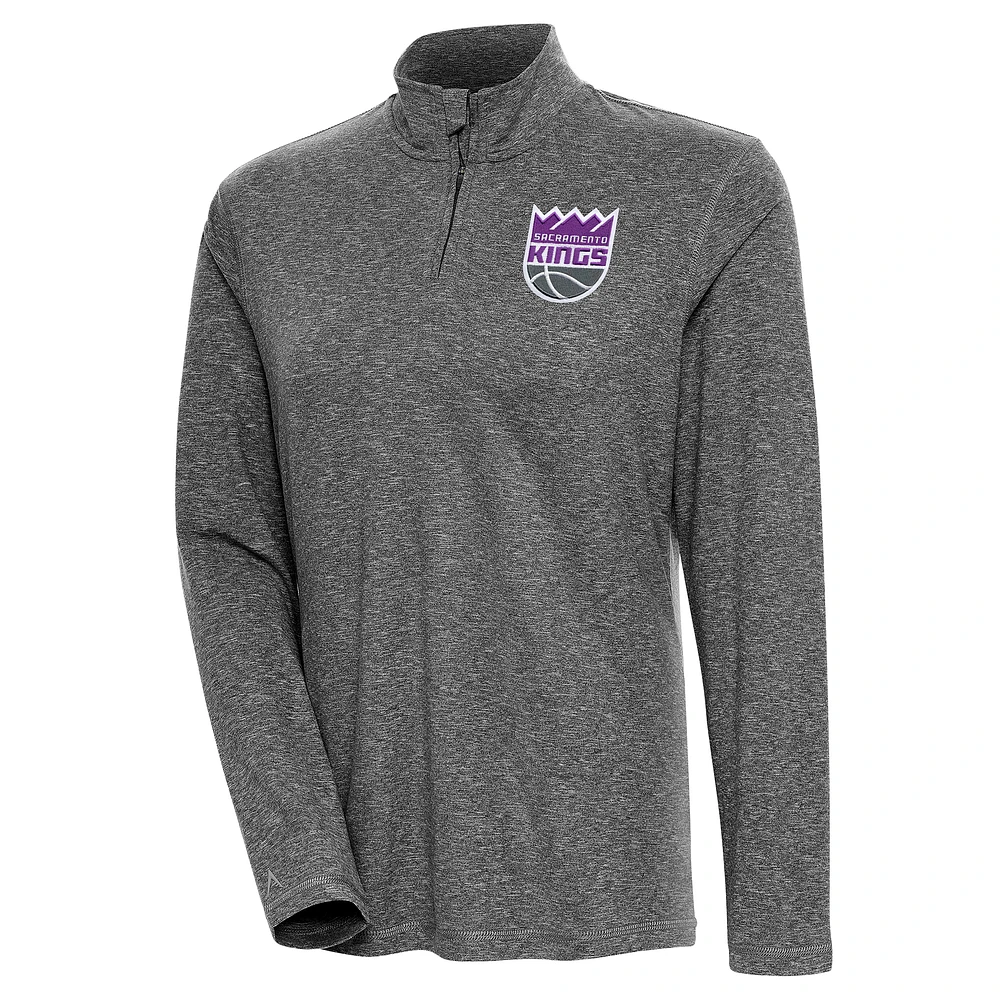 Women's Antigua Heather Black Sacramento Kings Confront Quarter-Zip Pullover Top