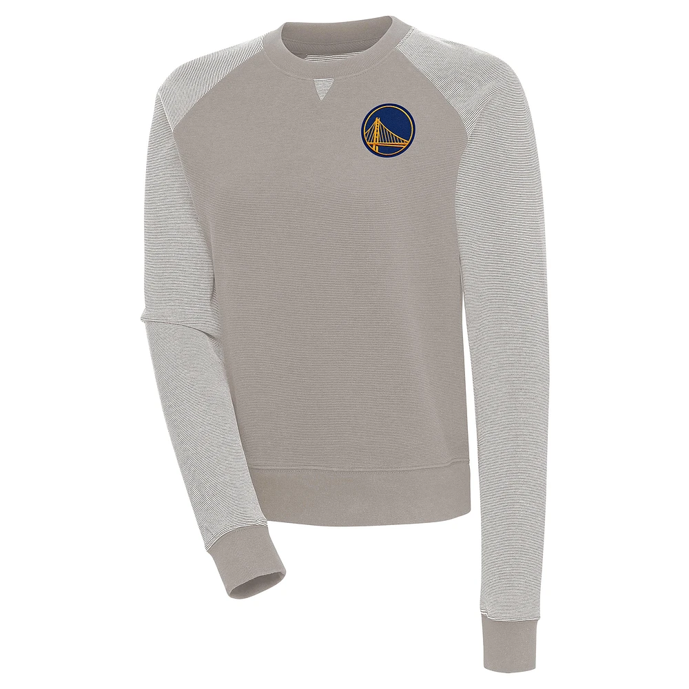 Women's Antigua Oatmeal Golden State Warriors Flier Bunker Tri-Blend Pullover Sweatshirt