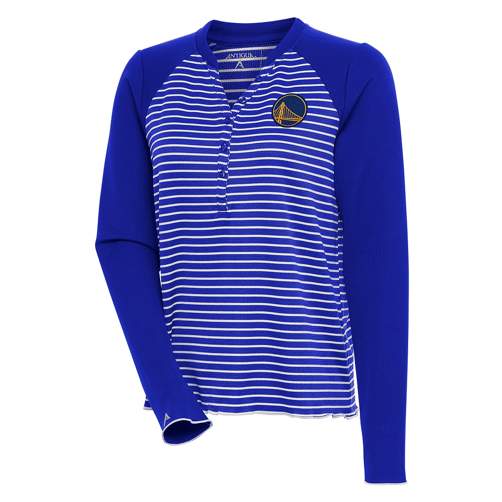 Women's Antigua Royal Golden State Warriors Maverick Long Sleeve Henley T-Shirt
