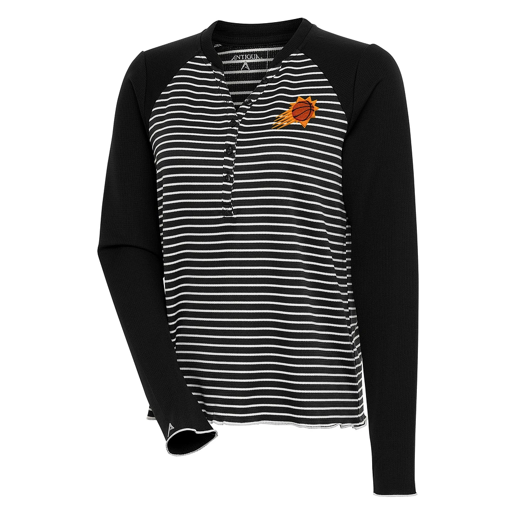 Women's Antigua Black Phoenix Suns Maverick Long Sleeve Henley T-Shirt
