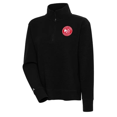 Women's Antigua Black Atlanta Hawks Portal Quarter-Zip Pullover Top