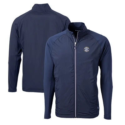 Men's Cutter & Buck Navy SEC Gear Adapt Eco Knit Hybrid Recycled Full-Zip Jacket
