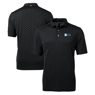 Men's Cutter & Buck Black Big Ten Gear Virtue Eco Pique Tile Print Recycled Polo