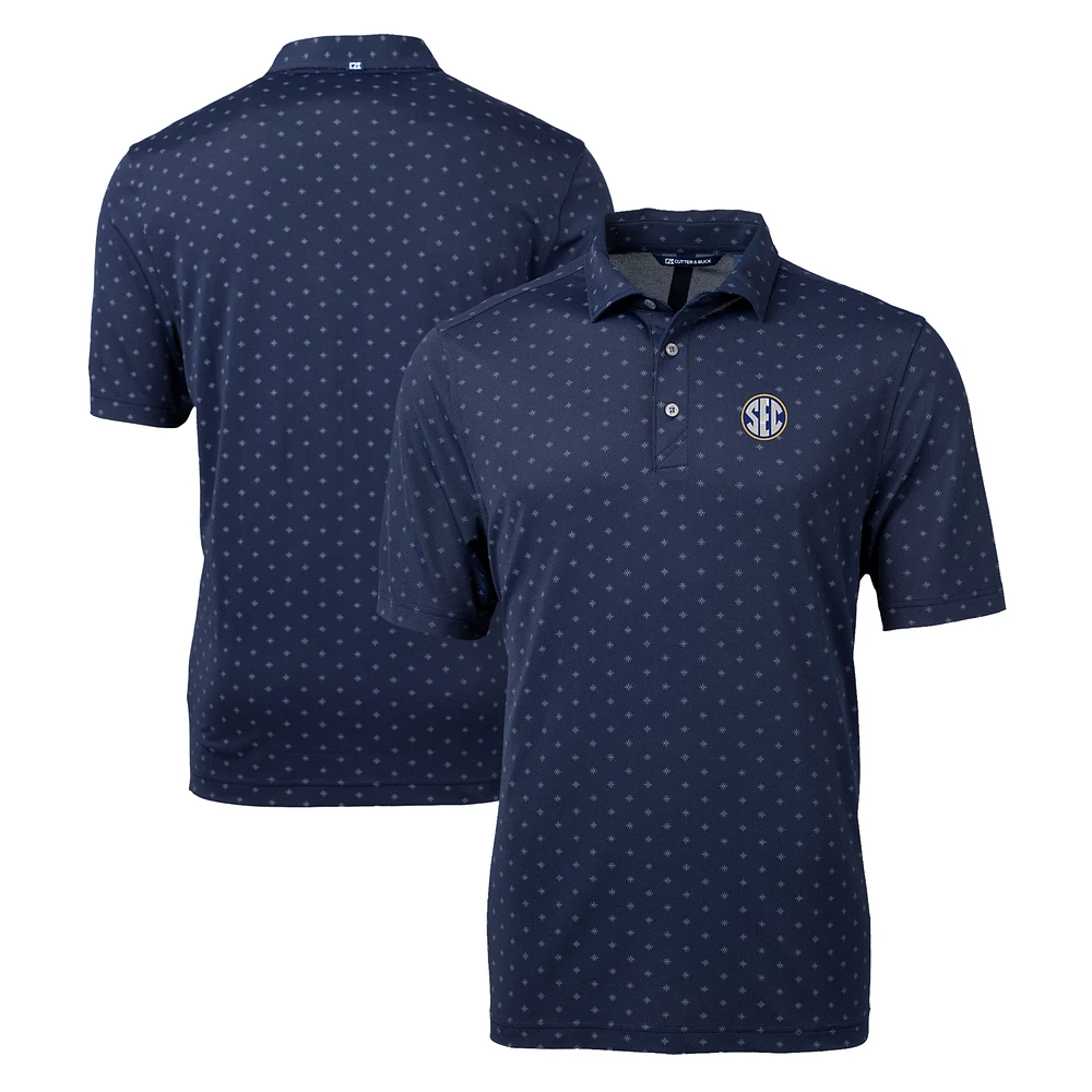 Men's Cutter & Buck Navy SEC Gear Virtue Eco Pique Tile Print Recycled Polo