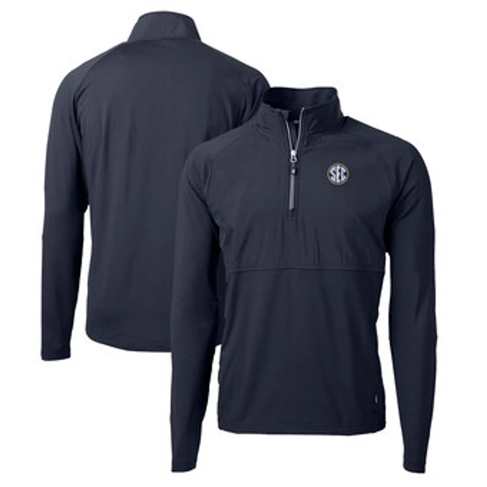 Men's Cutter & Buck Navy SEC Gear Adapt Eco Knit Hybrid Recycled Quarter-Zip Pullover Top