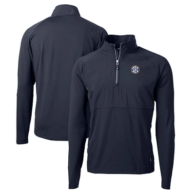 Men's Cutter & Buck Navy SEC Gear Adapt Eco Knit Hybrid Recycled Quarter-Zip Pullover Top