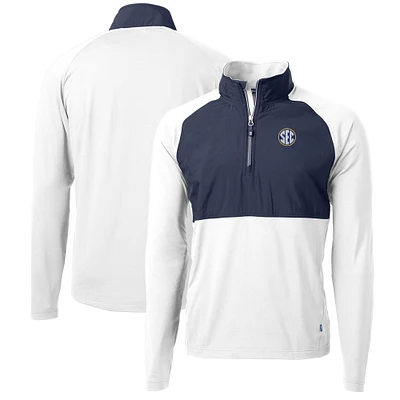 Men's Cutter & Buck White SEC Gear Adapt Eco Knit Hybrid Recycled Quarter-Zip Pullover Top