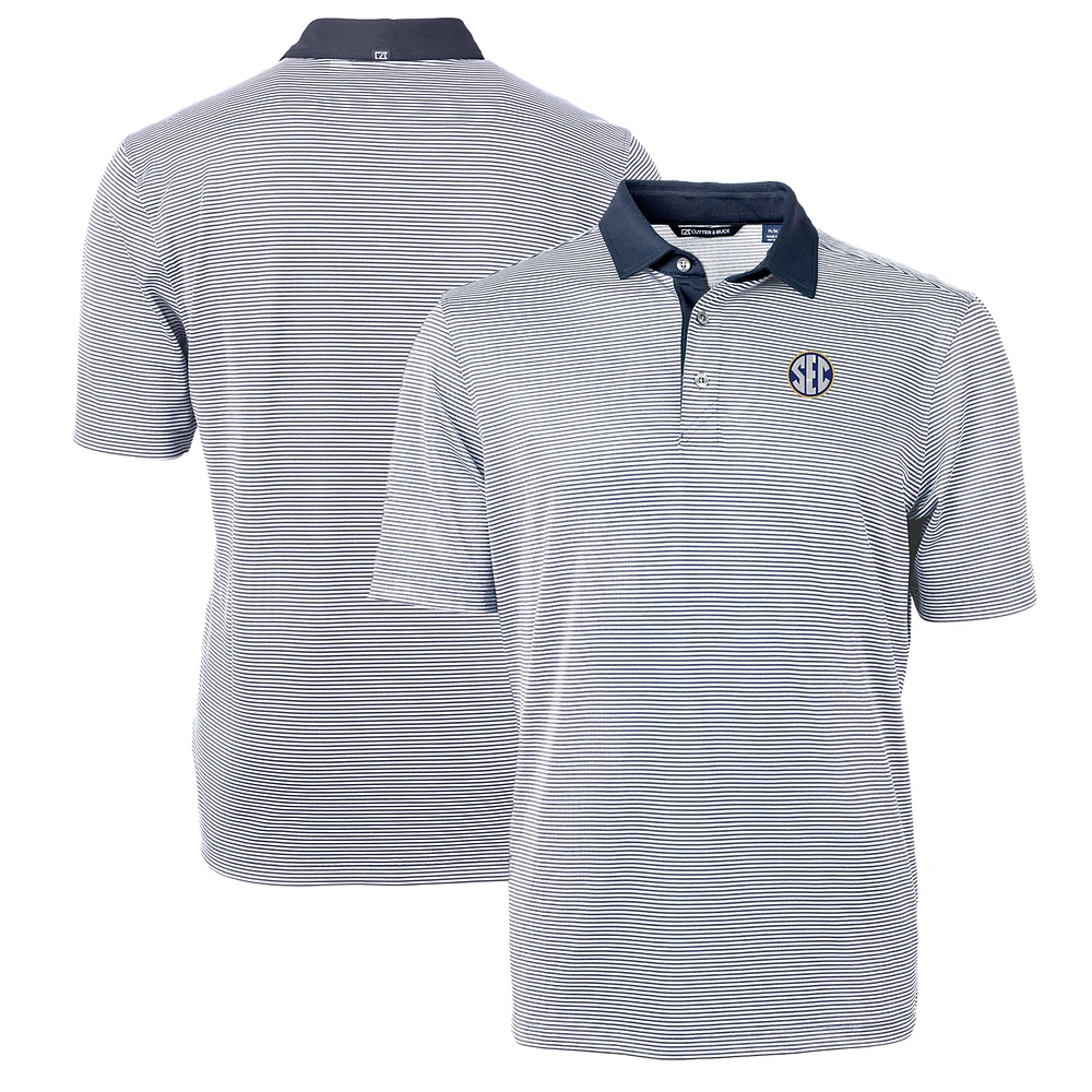 Men's Cutter & Buck Navy SEC Gear Virtue Eco Pique Micro Stripe Recycled Polo