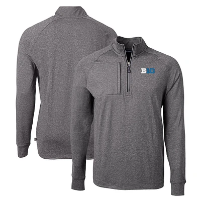 Men's Cutter & Buck Heather Black Big Ten Gear Adapt Eco Knit Quarter-Zip Pullover Top