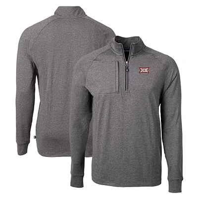 Men's Cutter & Buck Heather Black Big 12 Gear Adapt Eco Knit Quarter-Zip Pullover Top
