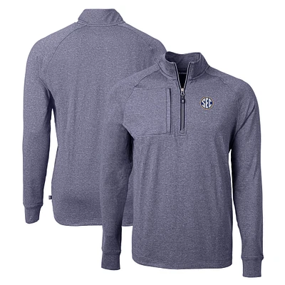 Men's Cutter & Buck Heather Navy SEC Gear Adapt Eco Knit Quarter-Zip Pullover Top