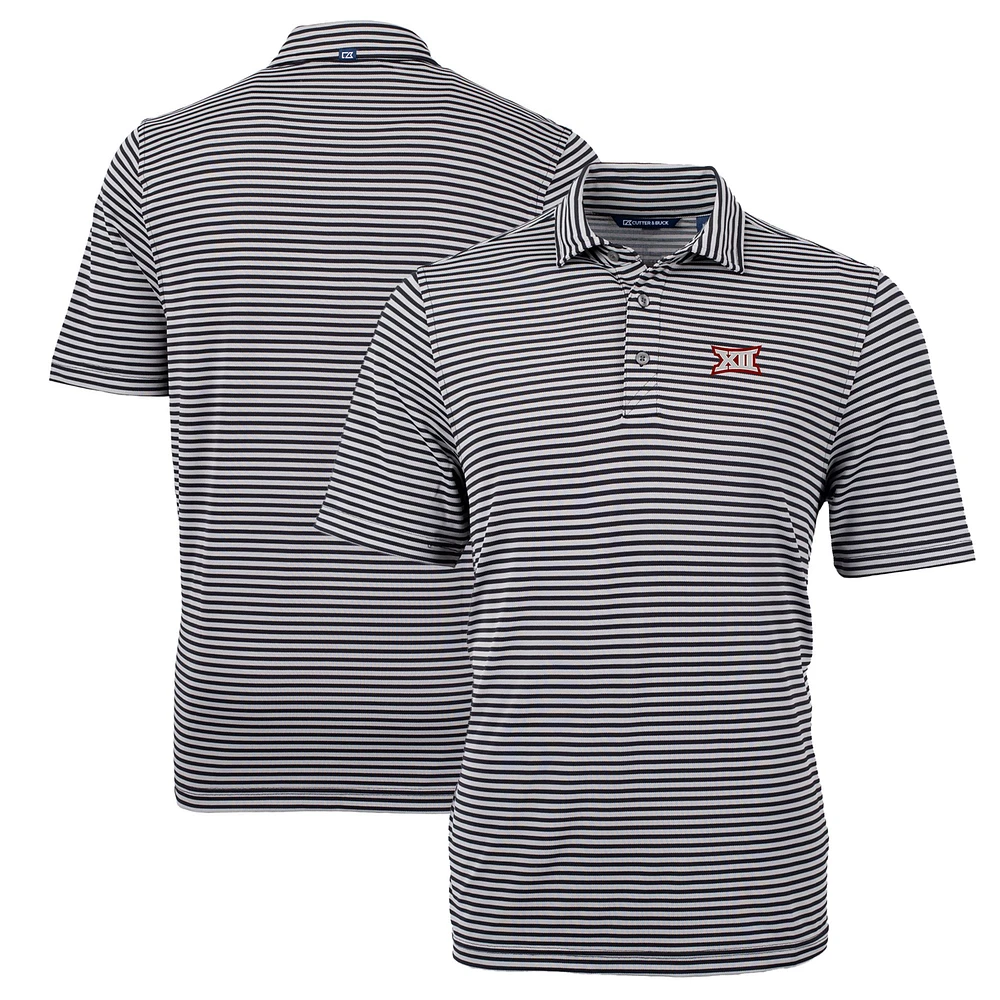 Men's Cutter & Buck Black Big 12 Gear Virtue Eco Pique Stripe Recycled Polo