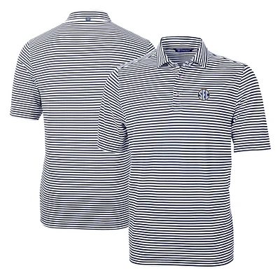 Men's Cutter & Buck Navy SEC Gear Virtue Eco Pique Stripe Recycled Polo