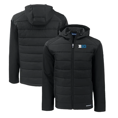 Men's Cutter & Buck Black Big Ten Gear Evoke Hybrid Eco Softshell Recycled Full-Zip Hoodie