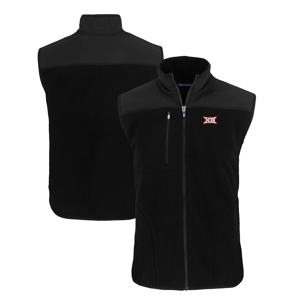 Men's Cutter & Buck Black Big 12 Gear Helmet Cascade Eco Sherpa Fleece Full-Zip Vest
