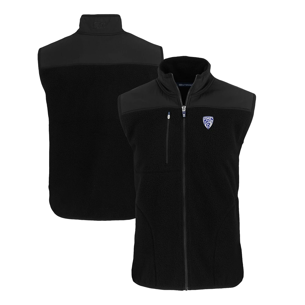 Men's Cutter & Buck Black Pac-12 Gear Helmet Cascade Eco Sherpa Fleece Full-Zip Vest