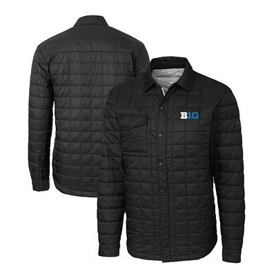 Men's Cutter & Buck Black Big Ten Gear Rainier PrimaLoft Eco Insulated Quilted Button-Up Shacket