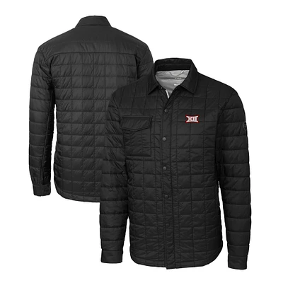 Men's Cutter & Buck Black Big 12 Gear Rainier PrimaLoft Eco Insulated Quilted Button-Up Shacket