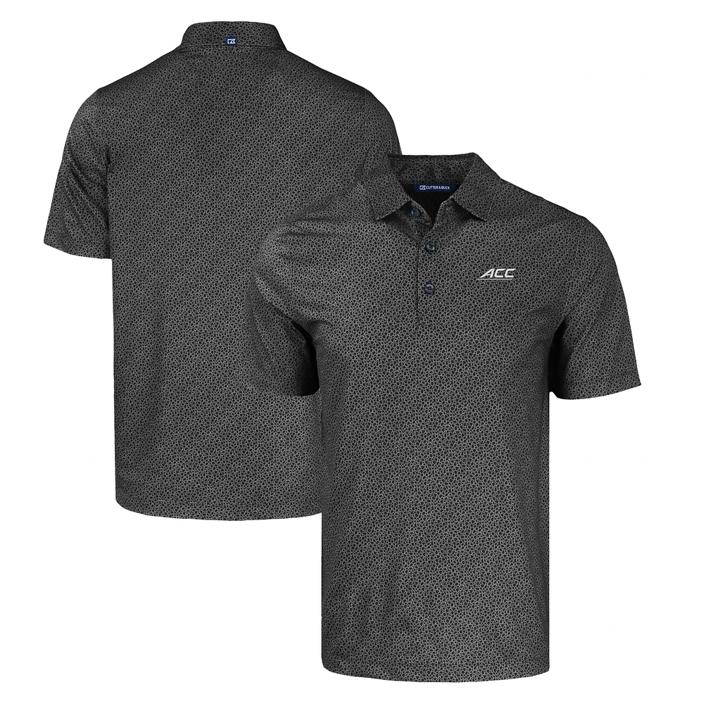 Men's Cutter & Buck Black ACC Gear Pike Eco Pebble Print Stretch Recycled Polo