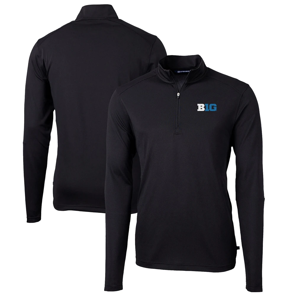 Men's Cutter & Buck Black Big Ten Gear Virtue Eco Pique Recycled Quarter-Zip Pullover Top