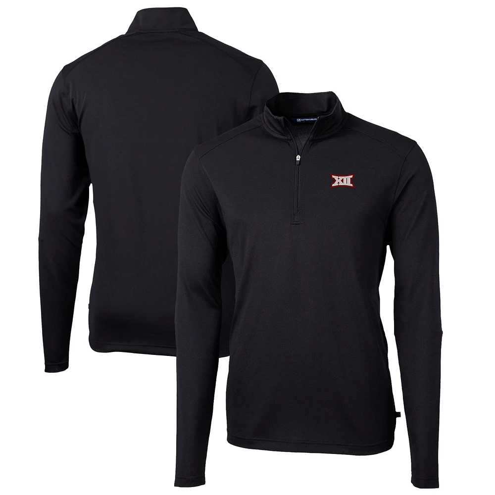 Men's Cutter & Buck Black Big 12 Gear Virtue Eco Pique Recycled Quarter-Zip Pullover Top