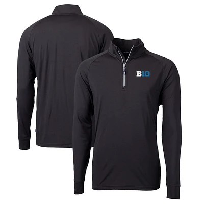 Men's Cutter & Buck Black Big Ten Gear Adapt Eco Knit Stretch Recycled Half-Zip Pullover Top