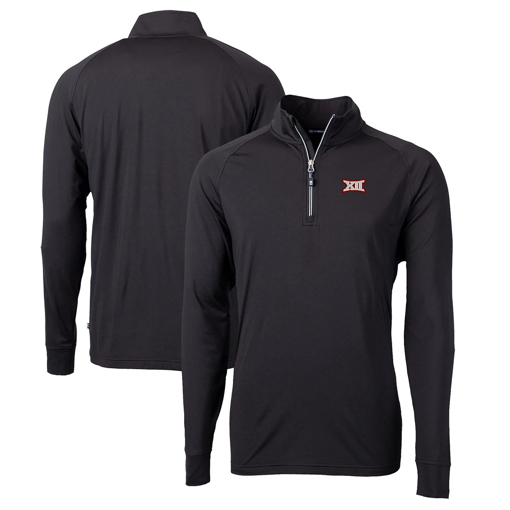 Men's Cutter & Buck Black Big 12 Gear Adapt Eco Knit Stretch Recycled Half-Zip Pullover Top