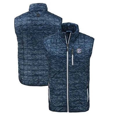 Men's Cutter & Buck Navy SEC Gear Rainier PrimaLoft Eco Insulated Printed Full-Zip Puffer Vest