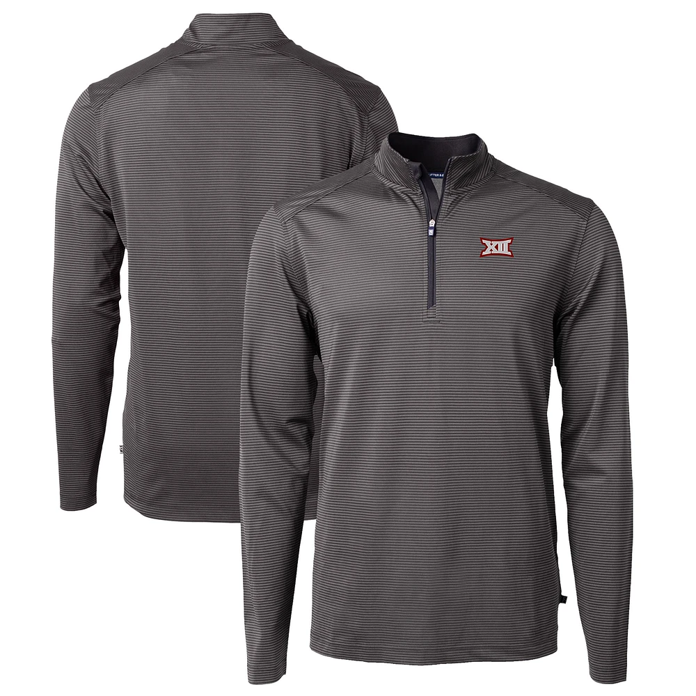 Men's Cutter & Buck Black Big 12 Gear Virtue Eco Pique Micro Stripe Recycled Polo