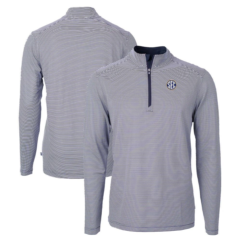 Men's Cutter & Buck Navy SEC Gear Virtue Eco Pique Micro Stripe Recycled Polo