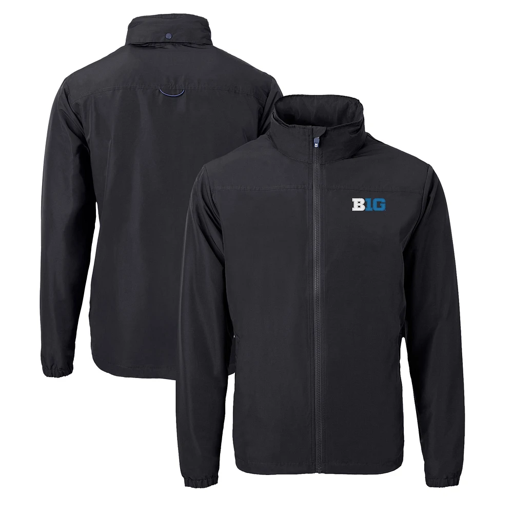 Men's Cutter & Buck Black Big Ten Gear Charter Eco Recycled Full-Zip Jacket